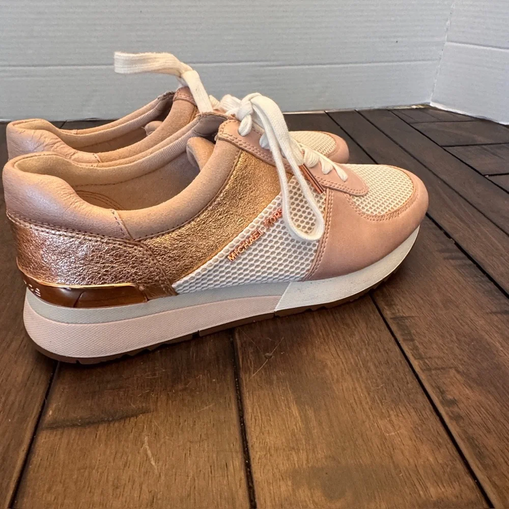 Michael Kors Womens Allie Trainer Leather Rose Gold Pink Sneaker Shoes 7.5 M